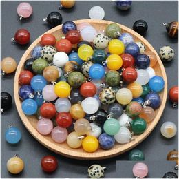 Charms Natural Stone Opal Rose Quartz Tigers Eye Agate Healing Crystal Ball Pendants For Diy Earrings Necklace Jewellery Making Drop D Dhpn5