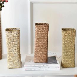 Vases Handwoven Straw Ratten Home Vase Dried Flower Artificial Plant Flowers Arrangement Pot Bottle Garden Basket