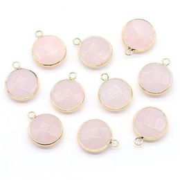 Charms Faceted Gemse Golden Plated Natural Stone Chakra Reiki Healing Pink Crystal Pendants For Diy Bracelet Necklace Jewelry Acc Dr Dh4Ke