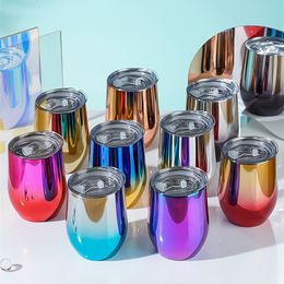 Wine Glasses Colorful Yerba Mate Cup with Lid Double Wall 12oz 304 Stainless Steel Coffee Cold Drinks Mug Set Straw Cleaning Brush 230710