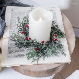 Decorative Flowers 20cm Wedding Table Red Fruits Candle Ring Artificial Leaves Wreath Wreaths Pine Branches Christmas Home Decor