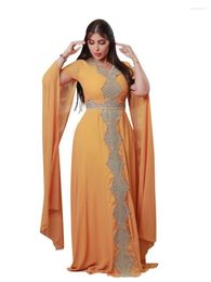 Ethnic Clothing Siskakia Gorgeous Party Evening Dresses For Women Summer Muslim Pearl Chiffon Abaya Gold Lace Applique Moroccan Turkey