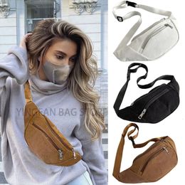 Waist Bags Vintage Corduroy Bag for Women Zipper Chest Female Banana Money Pouch Shoulder Purse Pocket Crossbody 230711