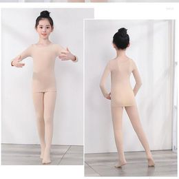Stage Wear 1set/lot Thicken Girls Ballet Underwear Suits Nude Dance Legging And Top Stretch Costumes