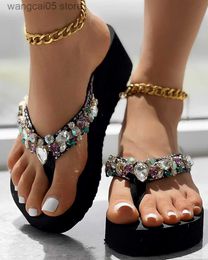 Slippers Women Shoes Casual Daily Wear Daily Wear Home Beach Slipper Colourful Gem Stone Platform Wedge Beach Flip Flops Sandals T230711