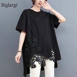 Sets Oversize Summer Lace T Shirt Women Casual Loose Cotton Tshirt Hollow Out Short Sleeve Woman Tee Shirt Korean White Ladies Tops