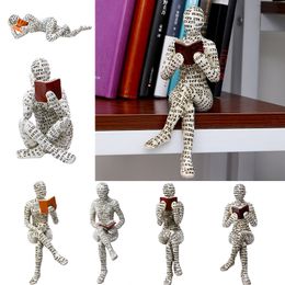 Decorative Objects Figurines Reading Woman Figurine Library Bookshelf Ornament Pulp Sculptural for Decoration Room Book Shelf Decor Desktop Resin Statue 230710