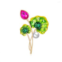 Brooches Enamel Plant Lotus Leaf For Women Unisex Pearl Flower Party Casual Brooch Pin Gifts