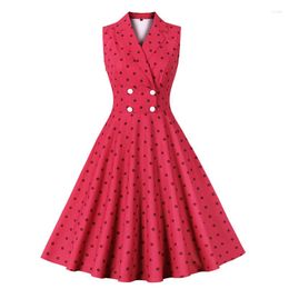 Casual Dresses Women Summer Fashion IN 2023 Party A Line Sleeveless Button Polka Dot Printed Vintage Retro SKater Swing Dress