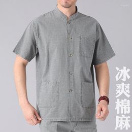 Men's Casual Shirts Short Sleeve Shirt Cotton Linen Loose Men Street Wear Lapel Button Solid Colour For Blouse XL-6XL