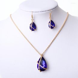 Necklace Earrings Set 2023 Fashion Water Drop 4 Colors Clear Austria Crystal And Pendant Sets Vintage Accessories