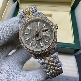 Ice out watch men full diamonds 2tone gold steel case 41mm shiny watch diamond dial automatic mechanical wristwatch