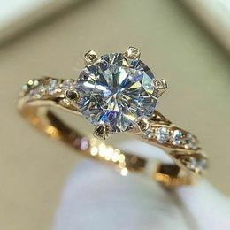 Huitan Luxury Women Wedding Rings with Sparkling Cubic Zirconia Gold Colour Proposal Engagement Rings for Lover Fashion Jewellery