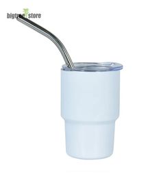 3oz Sublimation Shot Glass Cup 90ML Wine Tumbler Double Wall Stainless Steel Shot Glass Non Vacuum With Lid And Straw for DIY white