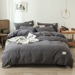 Bedding sets Longstaple Cotton Fourpiece Bed Sheet Star And Moon Pattern Plain Light Luxury Models Denim Dark Grey 230711