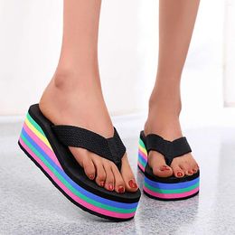 Slippers Women Wedge Flip Flops Color Sole Beach Fashion Thick Summer Casual