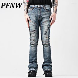 Men's Jeans PFNW Autumn American Multi Pockets Washable Vintage Chic Wearproof Worn Out Motorcycle Denim Flare Trousers 12Z1648