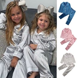 Pajamas Kids Pajamas Autumn Girls Boys Satin Sleepwear Nightwear Baby Infant Clothes Solid Pajama Sets Children's Pyjamas 1-7Y 230710