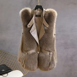 Jeans 2023 Women Autumn Winter New Imitation Fox Fur Vest Jacket Female Midlength Black Vest Women Grace Fashion Young Coat A1113