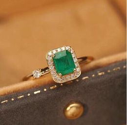 Women's Creative Square Paraiba Ring 925 Silver Vintage Models Jewellery Coloured Zircon Fashion Emerald Ring Women Party Gifts