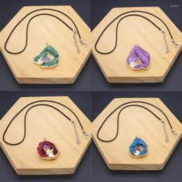Pendant Necklaces Natural Stone Druzy Agates Necklace Irregular Crystal Amethyst Charm Leather Cord Chain Jewelry Healing