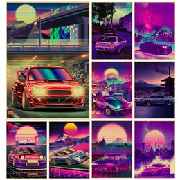 JDM Car Classic Aesthetic Canvas Painting Posters Kraft Paper Prints Picture Modern Cafe Wall Stickers Harajuku Bedroom Home Decor Painting w06