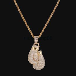 Pendant Necklaces Men Bling Boxing Gloves Pendant Necklace With Rope Chain Silver Gold Color Iced Out Cubic Zircon Hip hop Jewelry x0711 x0711