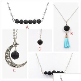 Pendant Necklaces 5 Styles Natural Black Lava Stone Necklace Sier Color Aromatherapy Essential Oil Diffuser For Women Jewelry Drop D Dhndb