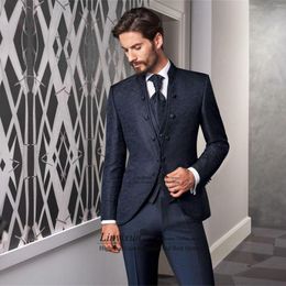 Men's Suits Italian Stand Collar Wedding For Men Slim Fit Jacquard Groom Tuxedos 3 Pieces Classic Blazer Terno Masculinos Completo