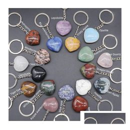 Key Rings Natural Stone 30Mm Heart Keychains Healing Crystal Rose Quartz Obsidian Red Agatecar Decor Chain Keyholder Drop Delivery Je Dhvxo