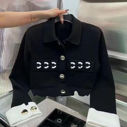 Designer Luxury Quality Lapel Polo Women's Jackets Fashion Chest Pocket Alphabet Embroidery Printed Metal Buckle Knitted Long-sleeved Cardigan Jackets