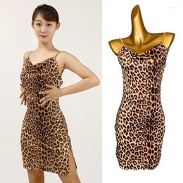 Stage Wear Leopard Latin Dance Dress Women Summer Sleeveless Practise Clothing Rumba Ballroom Salsa Tango Dancewear DNV17510