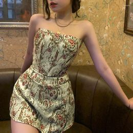 Work Dresses Two Piece Set Y2k Tube Top And Mini Skirts Matching Sets Royal Pattern Print Sexy Club Outfits For Women 2023 Night Dress