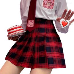 Skirts Red Gothic Women Summer Punk High Waist Pleated Kawaii Emo Skirt Egirl Japanese Korean Aesthetic Plaid Short Y2K