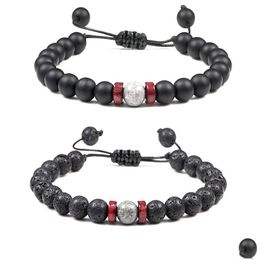 Charm Bracelets 8Mm Black Lava Stone Beads Weave Diy Aromatherapy Essential Oil Diffuser Bracelet Couples Jewellery Drop Delivery Dhgmc