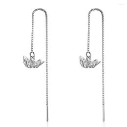 Dangle Earrings Thousand Origami Cranes Senbazuru Tassel Ear Line Long Chain Drop Silver Color For Women Trendy Bird Jewelry