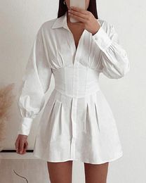 Casual Dresses Long Sleeve Corset Shirt Dress Women Solid Colour Polo Neck Fashion Spring Summer Mini Slim Sheath