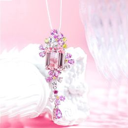 Pendant Necklaces Korean Style Flower Necklace Inlay Sky Blue Cubic Zirconia Exquisite Unique Jewelry For Women Wedding Birthday Gifts