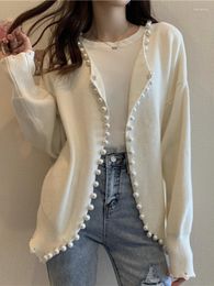 Women's Knits Hsa Women Sweater Cardigans Open Stitch Pearl Button Knitted Jackets Beading Elegant Female Coat Tops