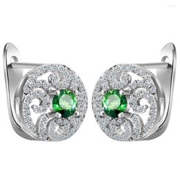 Hoop Earrings Luxury Silver Color Earring For Women Vintage Gift Setting Green Crystal Stone Jewellery Wholesale