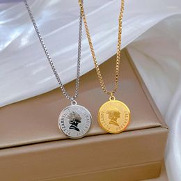 Pendant Necklaces Gold Plated Box Chain Titanium Steel Necklace Round Portrait Stainless For Women Jewelry Accessories