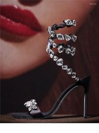 Sandals Crystal 5408 Ankle Strap Party Slingback Women Sier Stiletto High Heel Gemstone Fashion Lady Shoes Dress Design