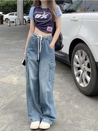 Skirts HOUZHOU Harajuku Y2K Drawstring Baggy Jeans Women Oversize Kpop Streetwear Cargo Pants Female Vintage Pockets Trousers Korean 230710