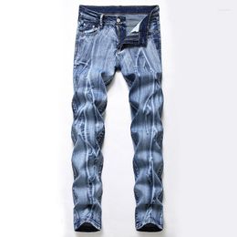 Men's Jeans Pleated Old Denim Nostalgic Polished Men Elastic Blue Fashion White Trousers Large Size Pants