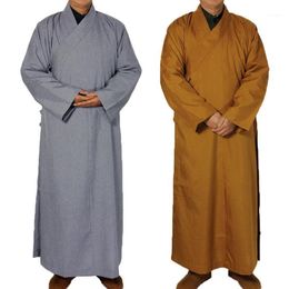 Ethnic Clothing 2 Colours Shaolin Temple Costume Zen Buddhist Robe Lay Monk Meditation Gown Buddhism Clothes Set Training Uniform S263B