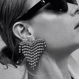 Dangle Earrings Full Rhinestone Sexy Heart Shape Tassel Geometric Drop Statement Jewellery For Women Luxury Crystal Long