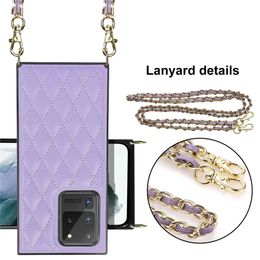 Fashion Grid Cheque Crossbody Lanyard Square Phone Case For Samsung Galaxy s23 s20 S22 S21 Note 20 Ultra S20FE S21FE s23fe s22fe