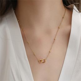 Pendant Necklaces Creative Design Metal Double Ring Gold Colour Stainless Steel Necklace Elegant Women's Clavicle Fashion Jewellery