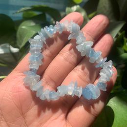 Pulseras De Chip De Cristal Para Nias Pulsera Elstica De Piedra De Energa Curativa Para Mujeres Piedra De Cristal De Aguamarina Azul