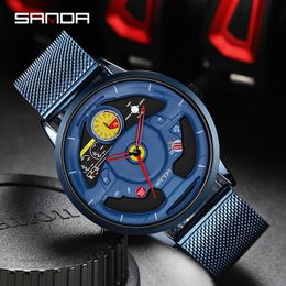 SANDA Sports Mens Watches Racing Watch Fashion Trend Blue Mesh Strap Waterproof Drop Resistant Clock Men Quartz Wristwatch P1085